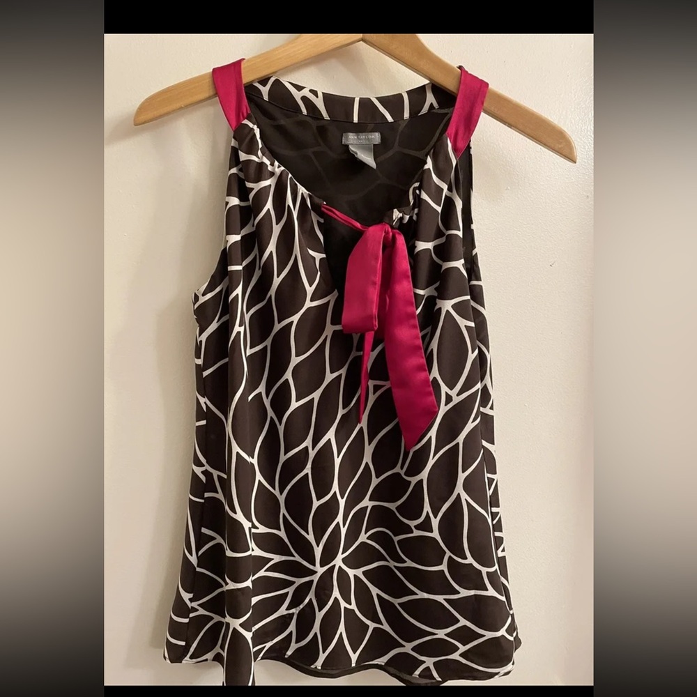Ann Taylor Women's Blouse Top Blouse Sleeveless Neck Tie Ribbon Small EUC